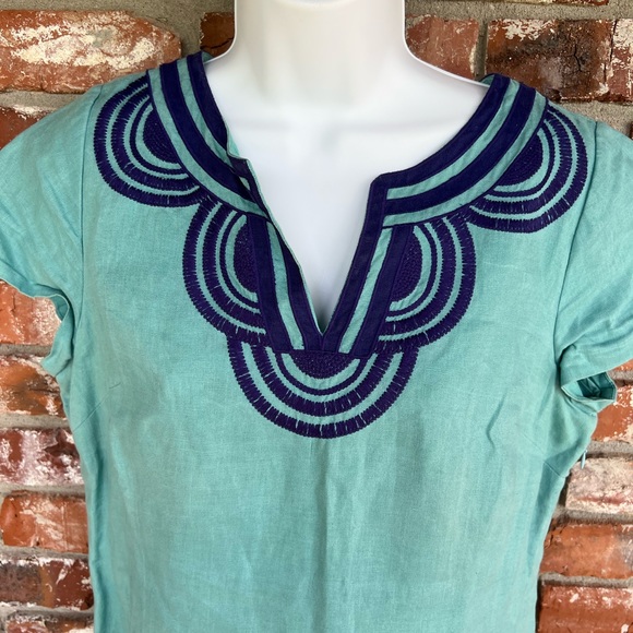 Boden teal Midi linen dress with Blue accents size 8 - Picture 2 of 8